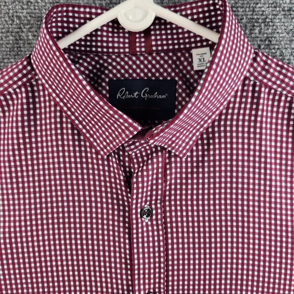 Robert Graham Tailored Fit XL Modern Americana Wine Red Check Button Up Shirt - Picture 2 of 16